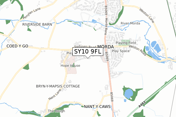 SY10 9FL map - small scale - OS Open Zoomstack (Ordnance Survey)