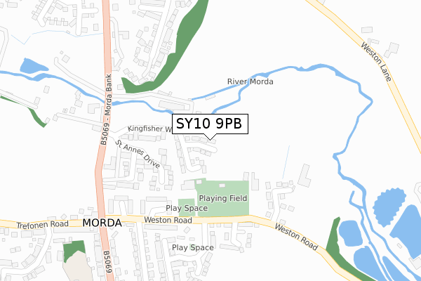 SY10 9PB map - large scale - OS Open Zoomstack (Ordnance Survey)