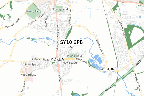 SY10 9PB map - small scale - OS Open Zoomstack (Ordnance Survey)