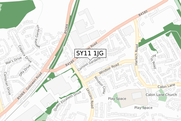 SY11 1JG map - large scale - OS Open Zoomstack (Ordnance Survey)