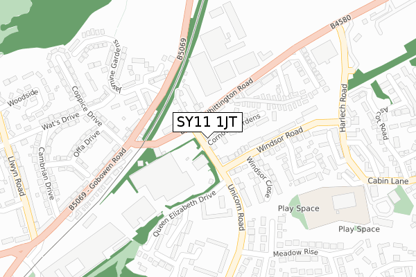 SY11 1JT map - large scale - OS Open Zoomstack (Ordnance Survey)