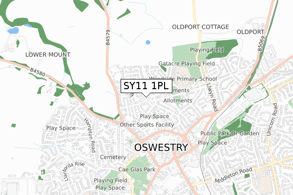 SY11 1PL map - small scale - OS Open Zoomstack (Ordnance Survey)