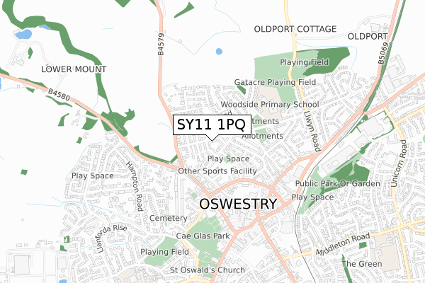 SY11 1PQ map - small scale - OS Open Zoomstack (Ordnance Survey)