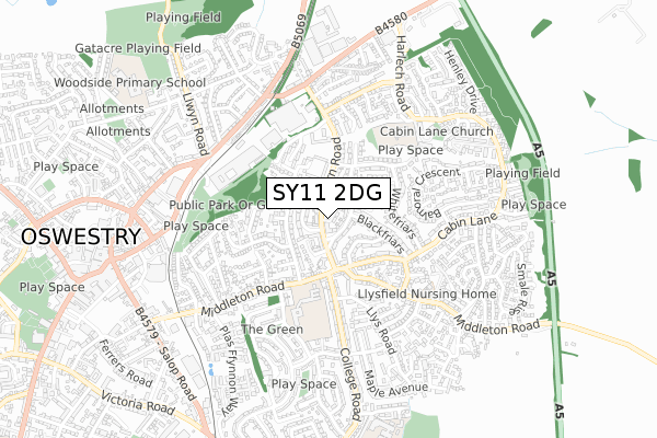 SY11 2DG map - small scale - OS Open Zoomstack (Ordnance Survey)