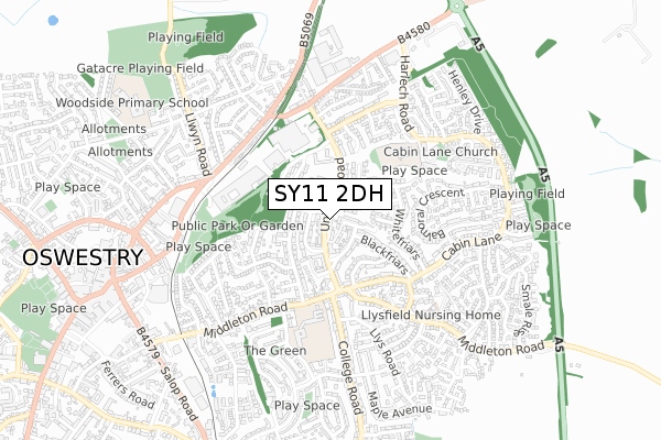 SY11 2DH map - small scale - OS Open Zoomstack (Ordnance Survey)