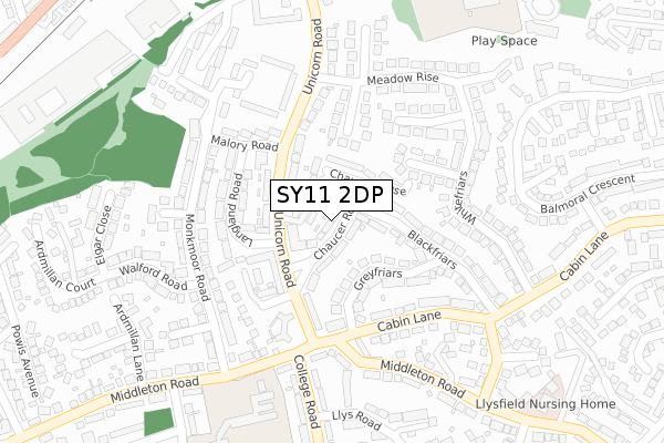 SY11 2DP map - large scale - OS Open Zoomstack (Ordnance Survey)