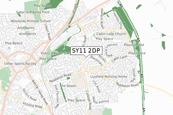 SY11 2DP map - small scale - OS Open Zoomstack (Ordnance Survey)