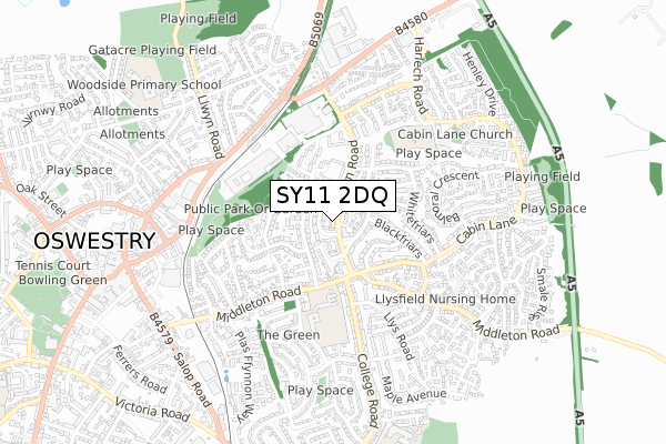 SY11 2DQ map - small scale - OS Open Zoomstack (Ordnance Survey)