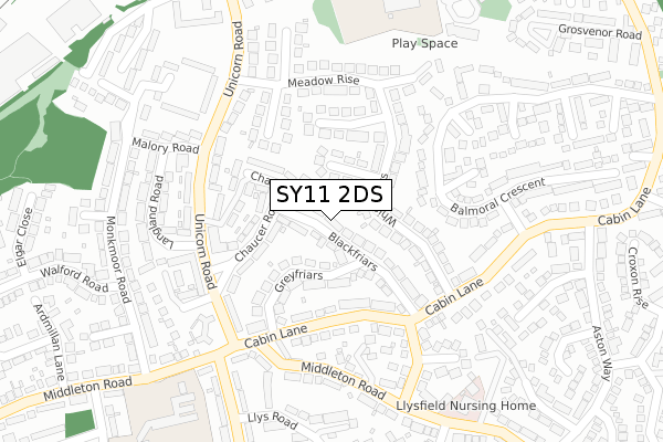 SY11 2DS map - large scale - OS Open Zoomstack (Ordnance Survey)