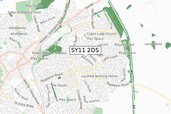 SY11 2DS map - small scale - OS Open Zoomstack (Ordnance Survey)