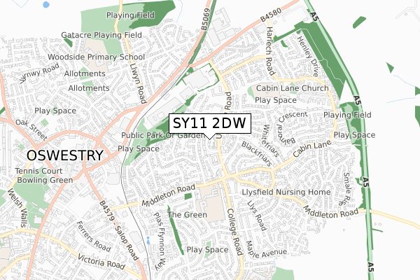 SY11 2DW map - small scale - OS Open Zoomstack (Ordnance Survey)