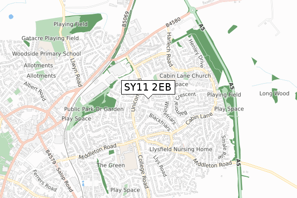 SY11 2EB map - small scale - OS Open Zoomstack (Ordnance Survey)