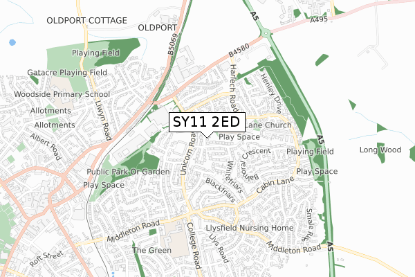 SY11 2ED map - small scale - OS Open Zoomstack (Ordnance Survey)