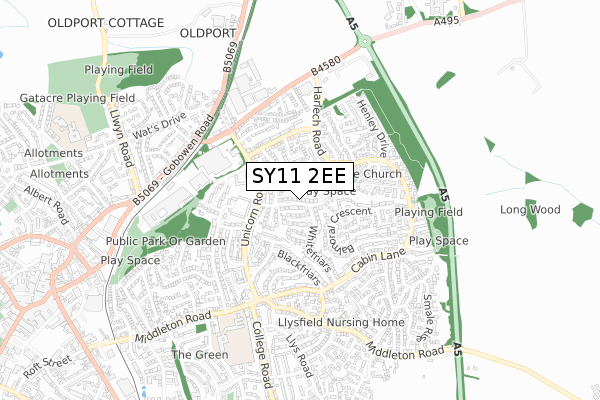 SY11 2EE map - small scale - OS Open Zoomstack (Ordnance Survey)