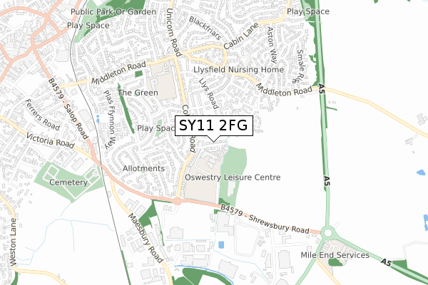 SY11 2FG map - small scale - OS Open Zoomstack (Ordnance Survey)