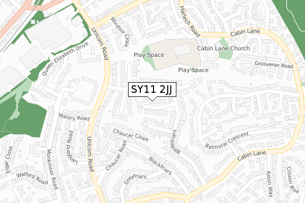 SY11 2JJ map - large scale - OS Open Zoomstack (Ordnance Survey)