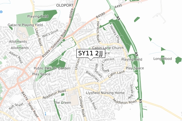 SY11 2JJ map - small scale - OS Open Zoomstack (Ordnance Survey)