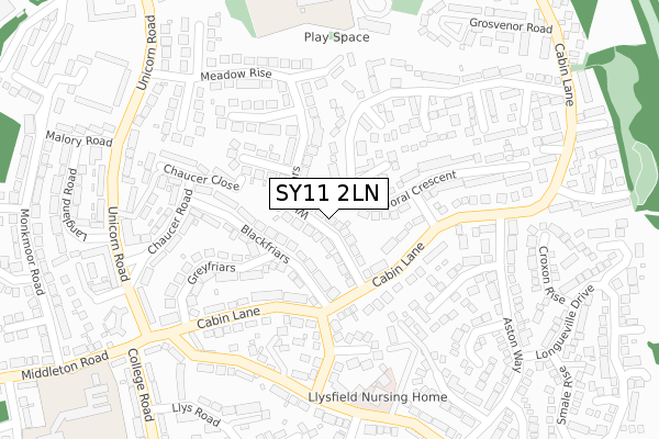 SY11 2LN map - large scale - OS Open Zoomstack (Ordnance Survey)