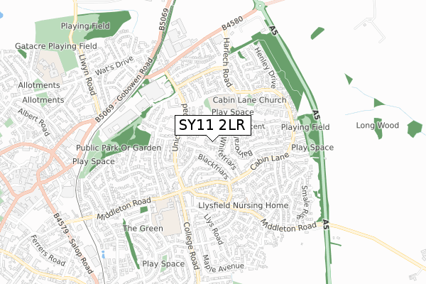 SY11 2LR map - small scale - OS Open Zoomstack (Ordnance Survey)