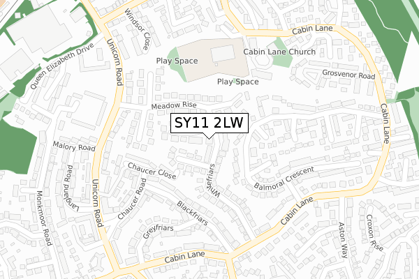 SY11 2LW map - large scale - OS Open Zoomstack (Ordnance Survey)