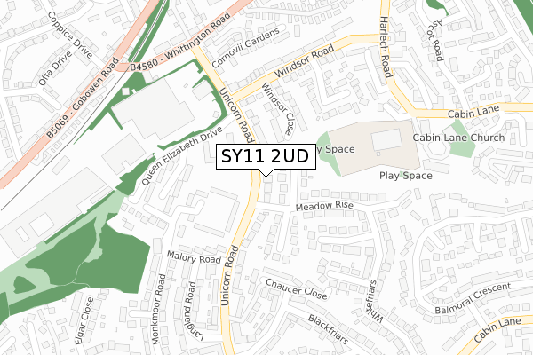 SY11 2UD map - large scale - OS Open Zoomstack (Ordnance Survey)