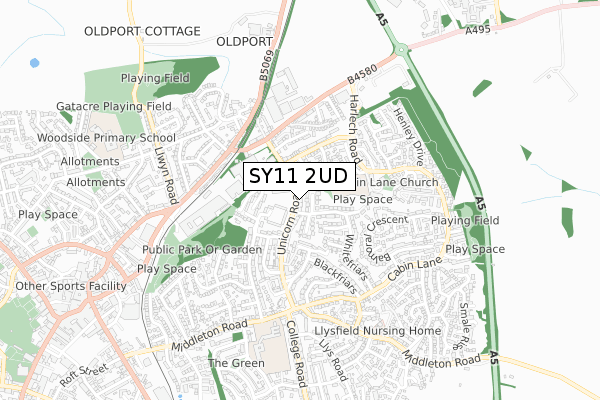 SY11 2UD map - small scale - OS Open Zoomstack (Ordnance Survey)