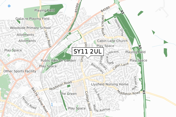 SY11 2UL map - small scale - OS Open Zoomstack (Ordnance Survey)