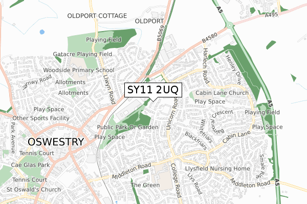 SY11 2UQ map - small scale - OS Open Zoomstack (Ordnance Survey)