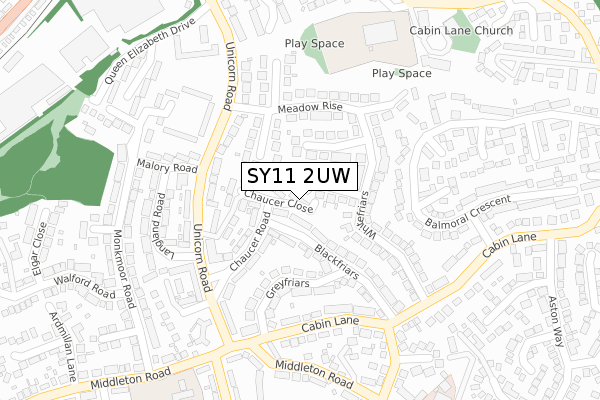 SY11 2UW map - large scale - OS Open Zoomstack (Ordnance Survey)