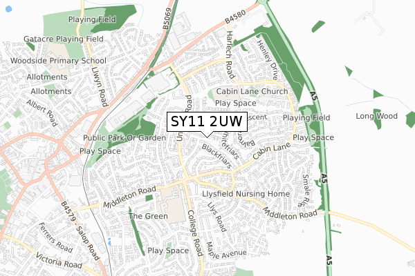 SY11 2UW map - small scale - OS Open Zoomstack (Ordnance Survey)