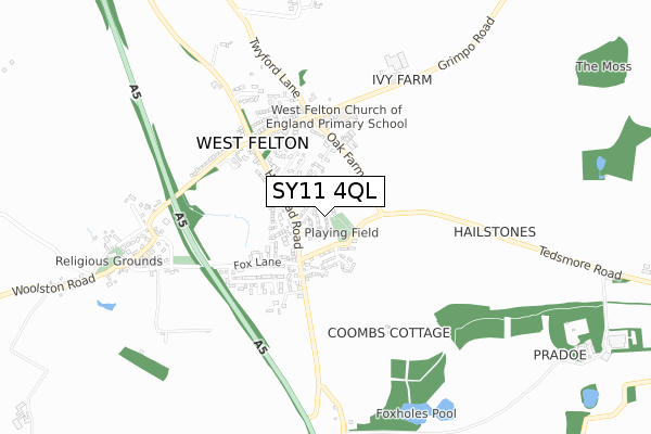 SY11 4QL map - small scale - OS Open Zoomstack (Ordnance Survey)