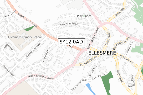 SY12 0AD map - large scale - OS Open Zoomstack (Ordnance Survey)