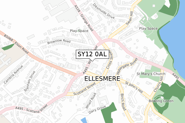 SY12 0AL map - large scale - OS Open Zoomstack (Ordnance Survey)