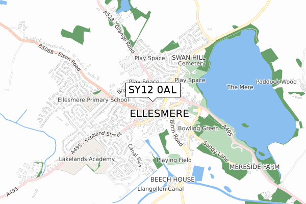 SY12 0AL map - small scale - OS Open Zoomstack (Ordnance Survey)