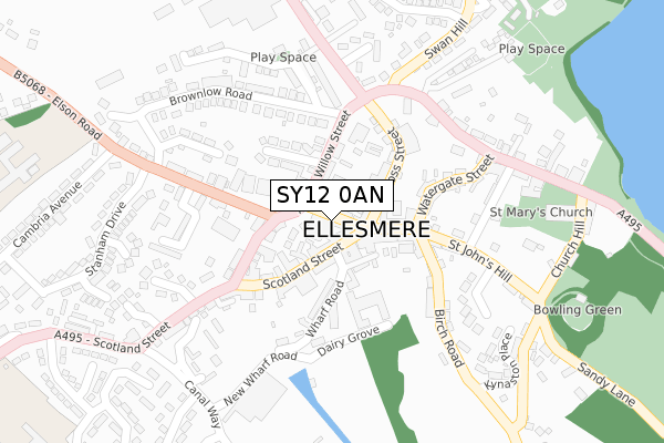 SY12 0AN map - large scale - OS Open Zoomstack (Ordnance Survey)