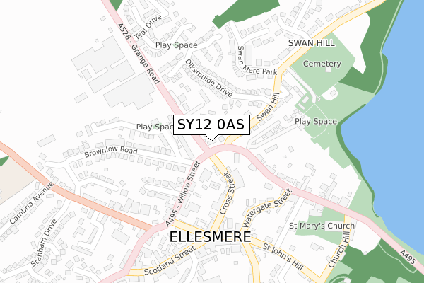 SY12 0AS map - large scale - OS Open Zoomstack (Ordnance Survey)