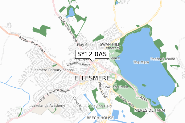 SY12 0AS map - small scale - OS Open Zoomstack (Ordnance Survey)