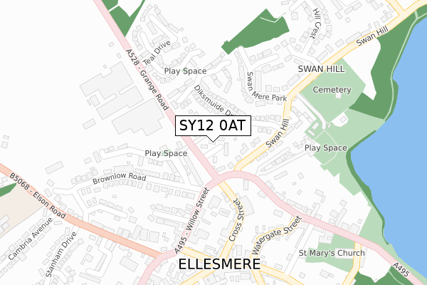 SY12 0AT map - large scale - OS Open Zoomstack (Ordnance Survey)