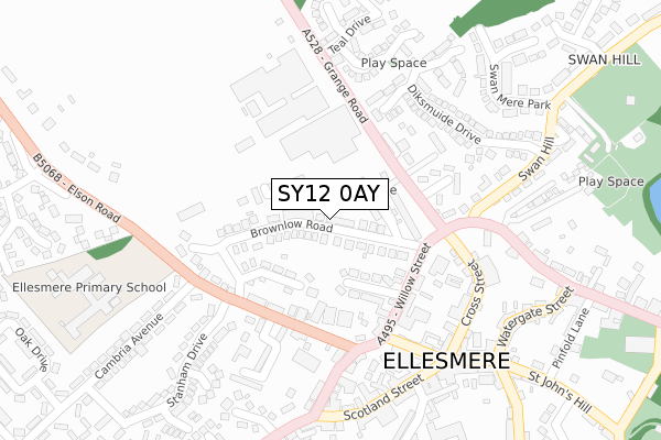 SY12 0AY map - large scale - OS Open Zoomstack (Ordnance Survey)