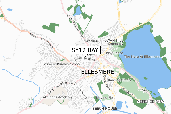 SY12 0AY map - small scale - OS Open Zoomstack (Ordnance Survey)