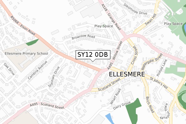 SY12 0DB map - large scale - OS Open Zoomstack (Ordnance Survey)