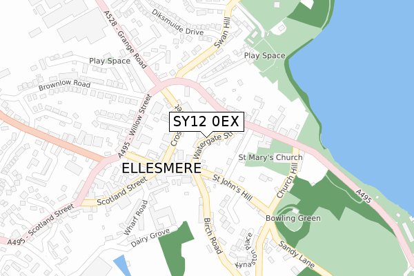 SY12 0EX map - large scale - OS Open Zoomstack (Ordnance Survey)