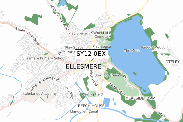 SY12 0EX map - small scale - OS Open Zoomstack (Ordnance Survey)