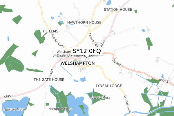 SY12 0FQ map - small scale - OS Open Zoomstack (Ordnance Survey)