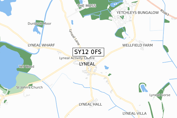 SY12 0FS map - small scale - OS Open Zoomstack (Ordnance Survey)