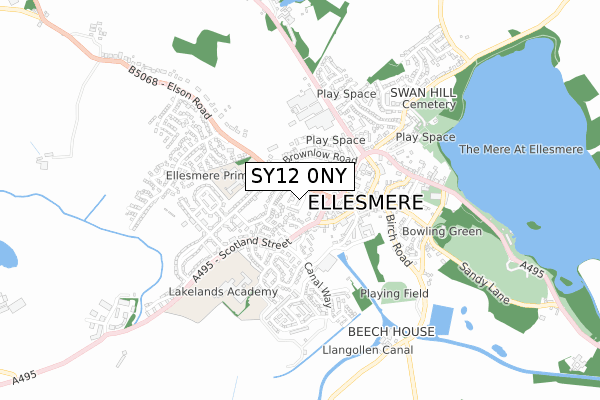 SY12 0NY map - small scale - OS Open Zoomstack (Ordnance Survey)