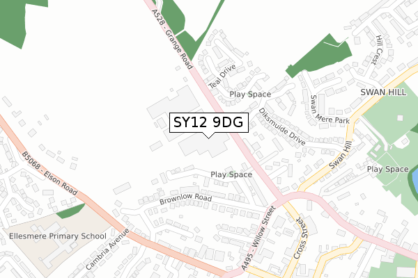 SY12 9DG map - large scale - OS Open Zoomstack (Ordnance Survey)