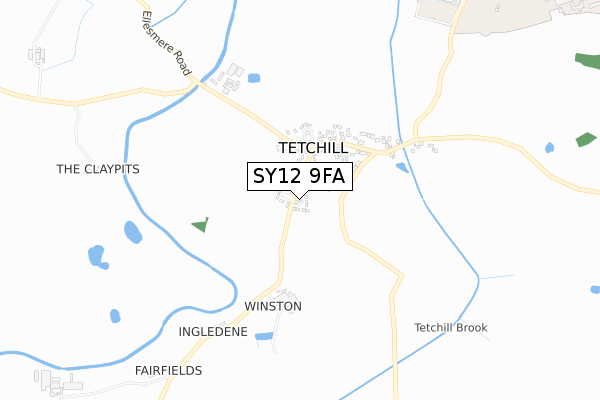 SY12 9FA map - small scale - OS Open Zoomstack (Ordnance Survey)