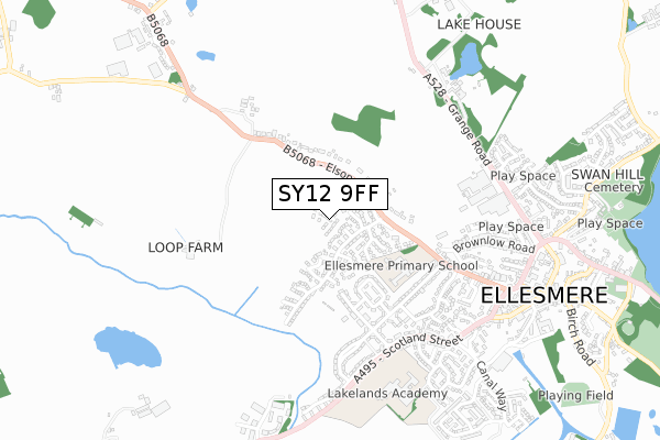 SY12 9FF map - small scale - OS Open Zoomstack (Ordnance Survey)