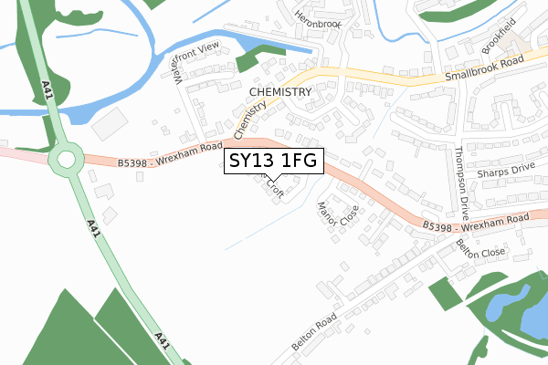 SY13 1FG map - large scale - OS Open Zoomstack (Ordnance Survey)